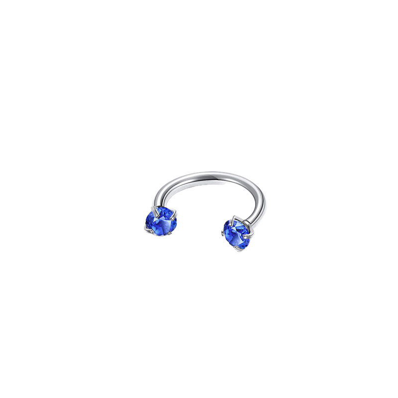 2-PCS Blue-violet G23 Titanium Horseshoe Ring with 5A Zircon Internal Thread