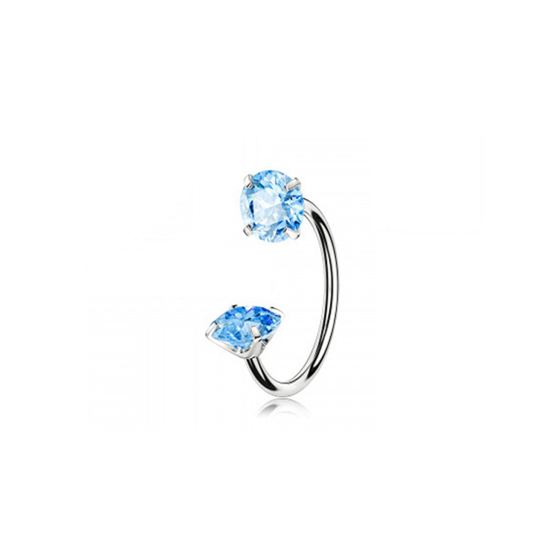 2-PCS Sea blue G23 Titanium Horseshoe Ring with 5A Zircon Internal Thread for