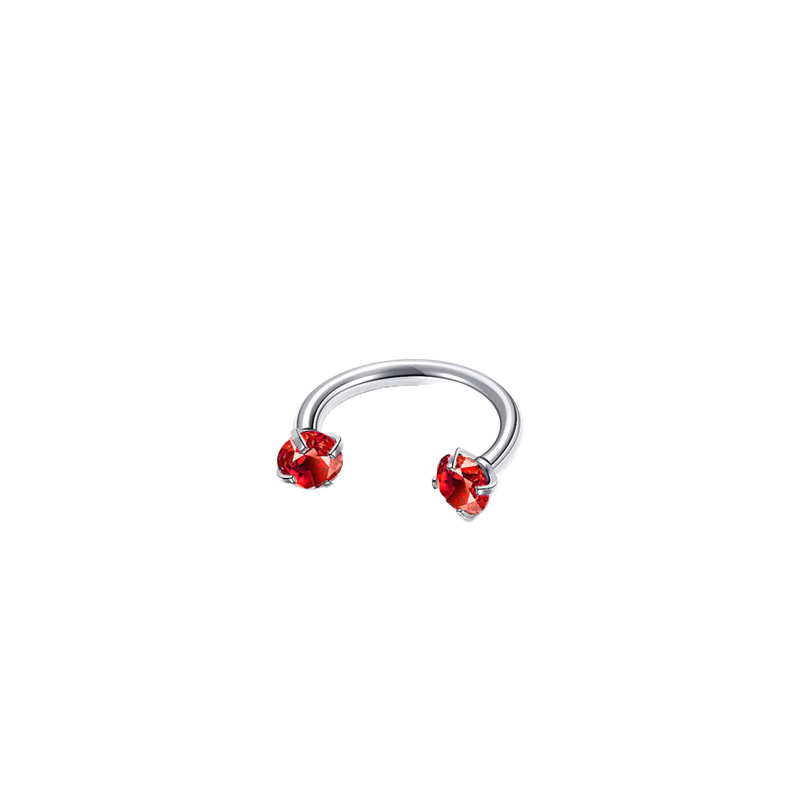 2-PCS Pomegranate red G23 Titanium Horseshoe Ring with 5A Zircon Internal