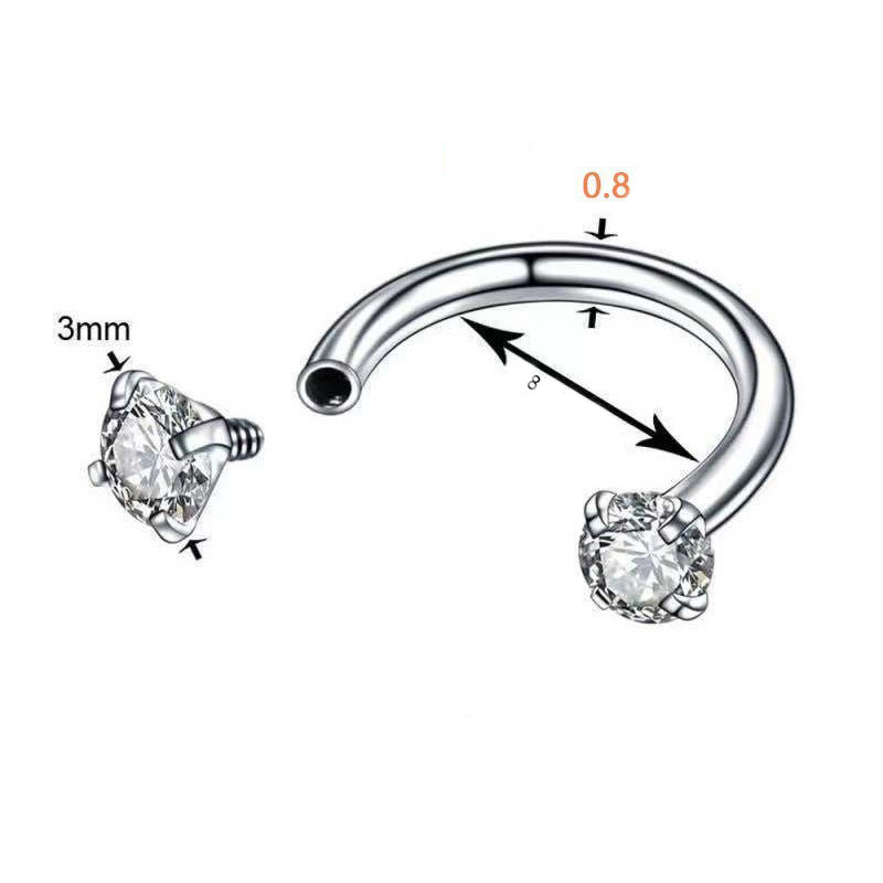 2-PCS Pomegranate red G23 Titanium Horseshoe Ring with 5A Zircon Internal view 2