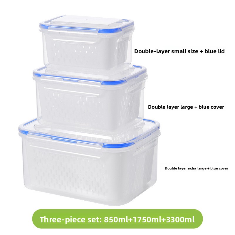 Blue 3-Piece Refrigerator Food Storage Container Set with Drain Basket and