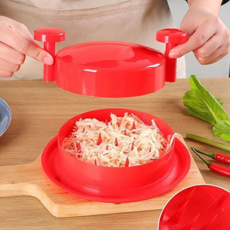 Red Manual Meat Shredder with Spiked Interior for Quick Chicken Separation