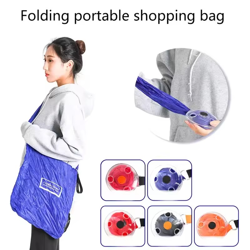 2-PCS Orange Compact Retractable Shopping Bag with Durable Nylon and ABS view 3