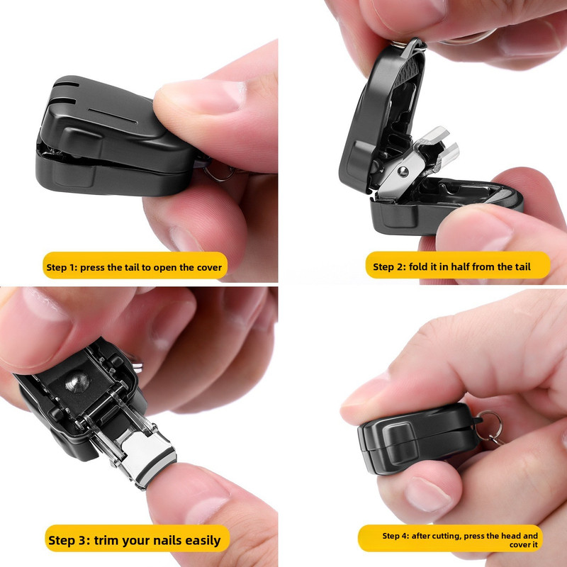 Small backpack style gun black Compact Folding Nail Clippers with Stainless view 3