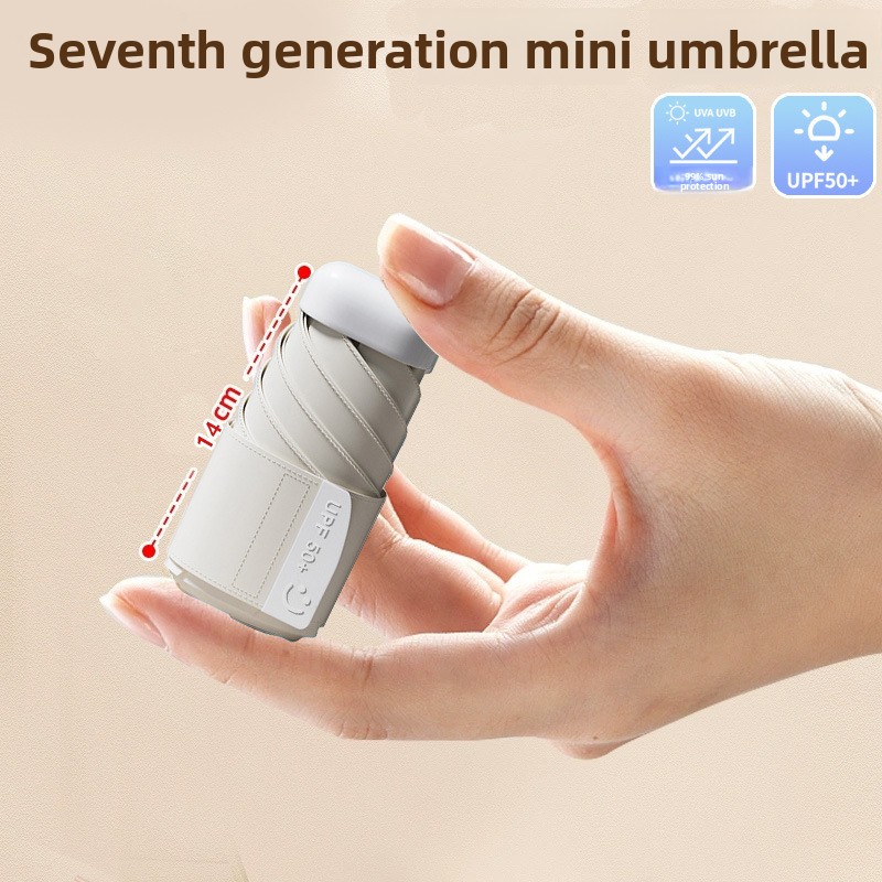 White Compact Mini Umbrella with UPF50+ UV Protection and Lightweight Design
