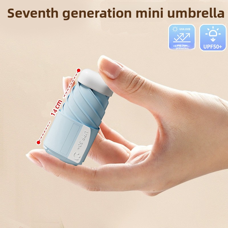Blue Compact Mini Umbrella with UPF50+ UV Protection and Lightweight Design