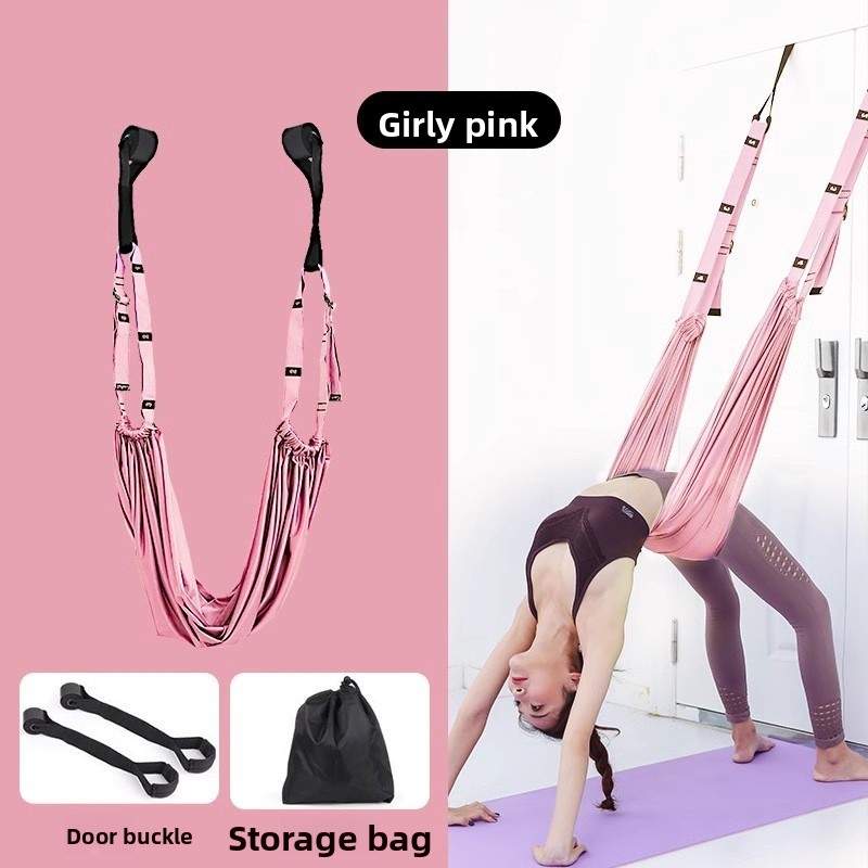 Pink Aerial Yoga Door Hanging Strap for Home Workouts Adjustable Stretch Band