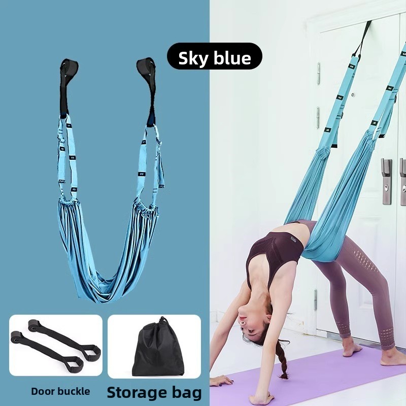 Blue Aerial Yoga Door Hanging Strap for Home Workouts Adjustable Stretch Band