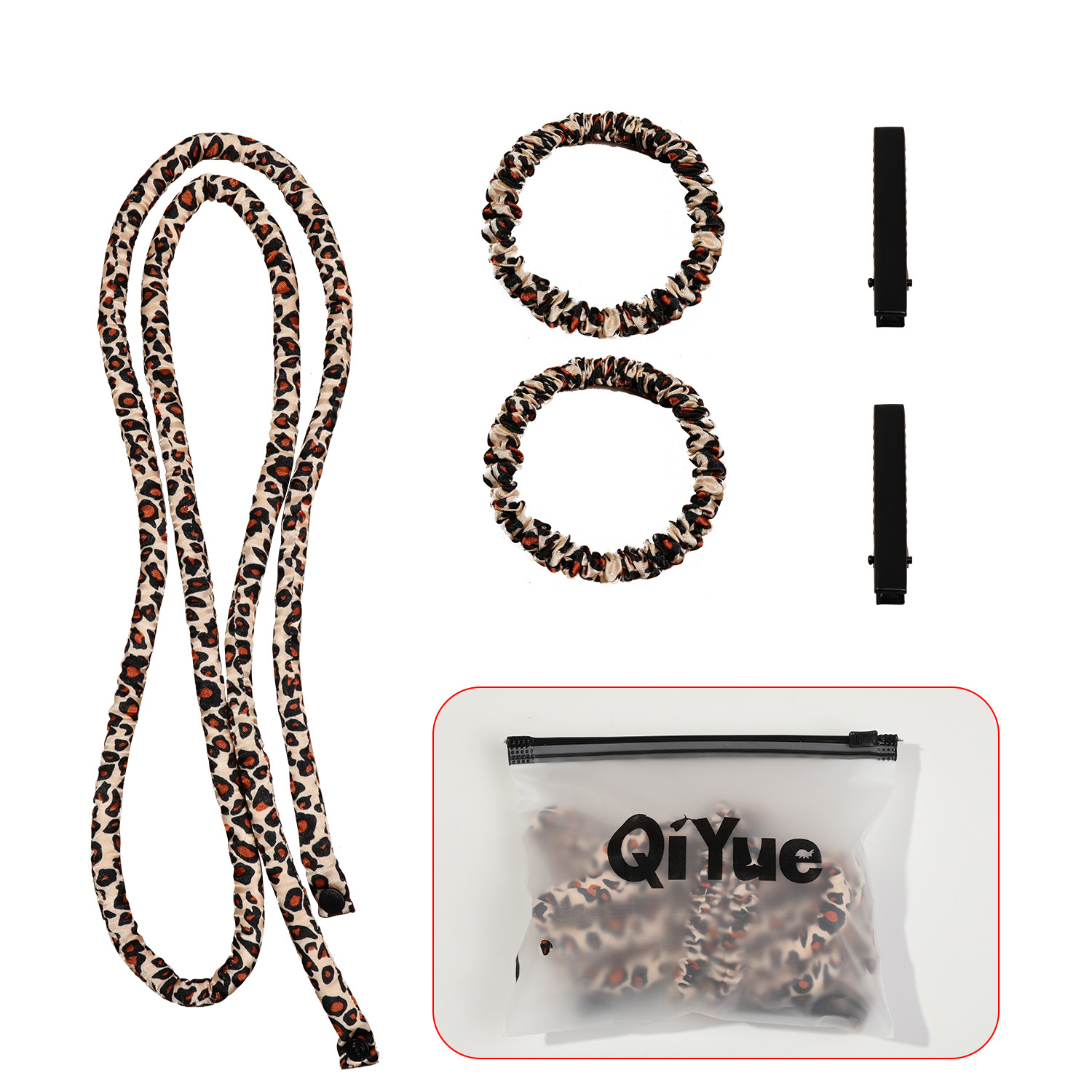 2-PCS Coffee color leopard print Heatless Hair Curler Set Extra Long Overnight