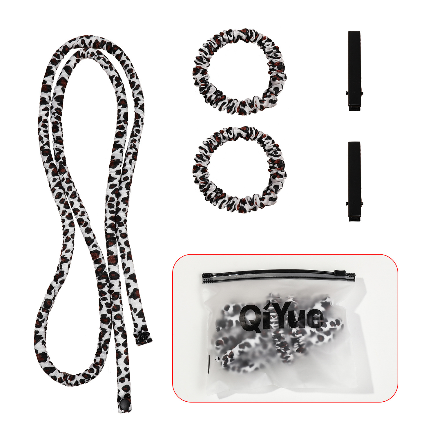 2-PCS White leopard print Heatless Hair Curler Set Extra Long Overnight Soft