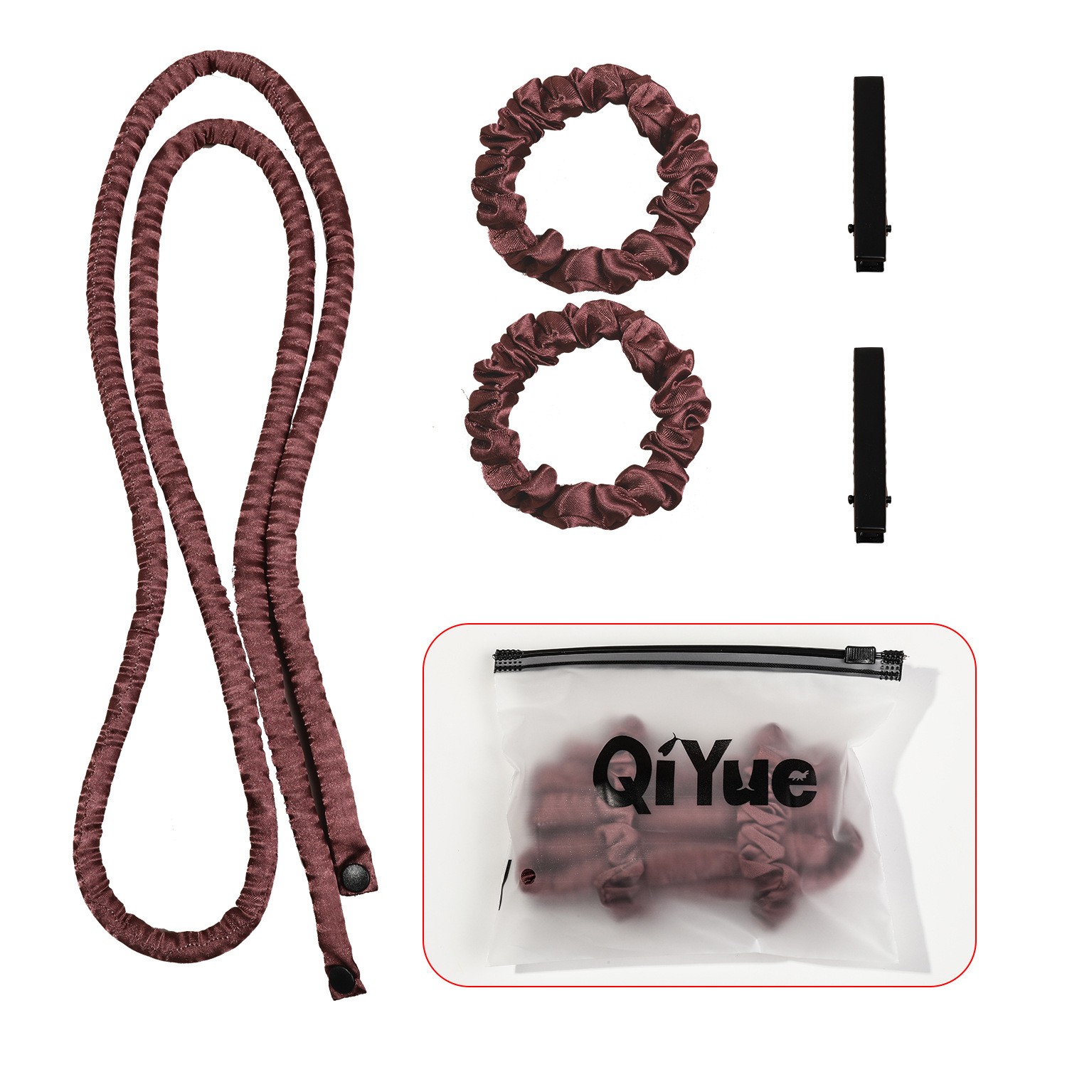 2-PCS Dark coffee Heatless Hair Curler Set Extra Long Overnight Soft Ribbon