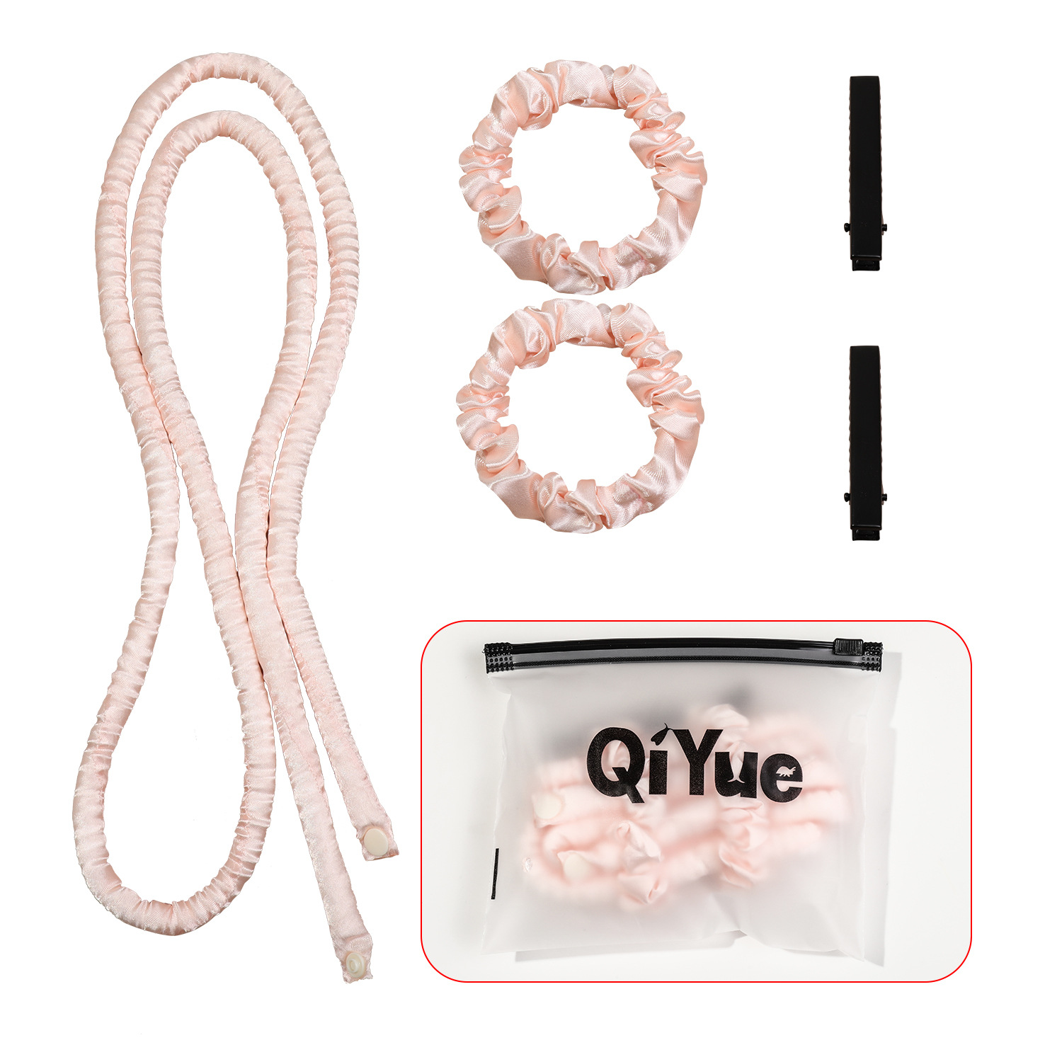 2-PCS Pink Heatless Hair Curler Set Extra Long Overnight Soft Ribbon for