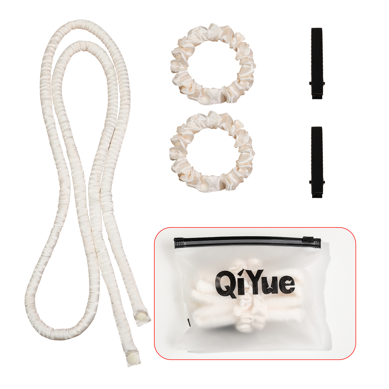 2-PCS White Heatless Hair Curler Set Extra Long Overnight Soft Ribbon for
