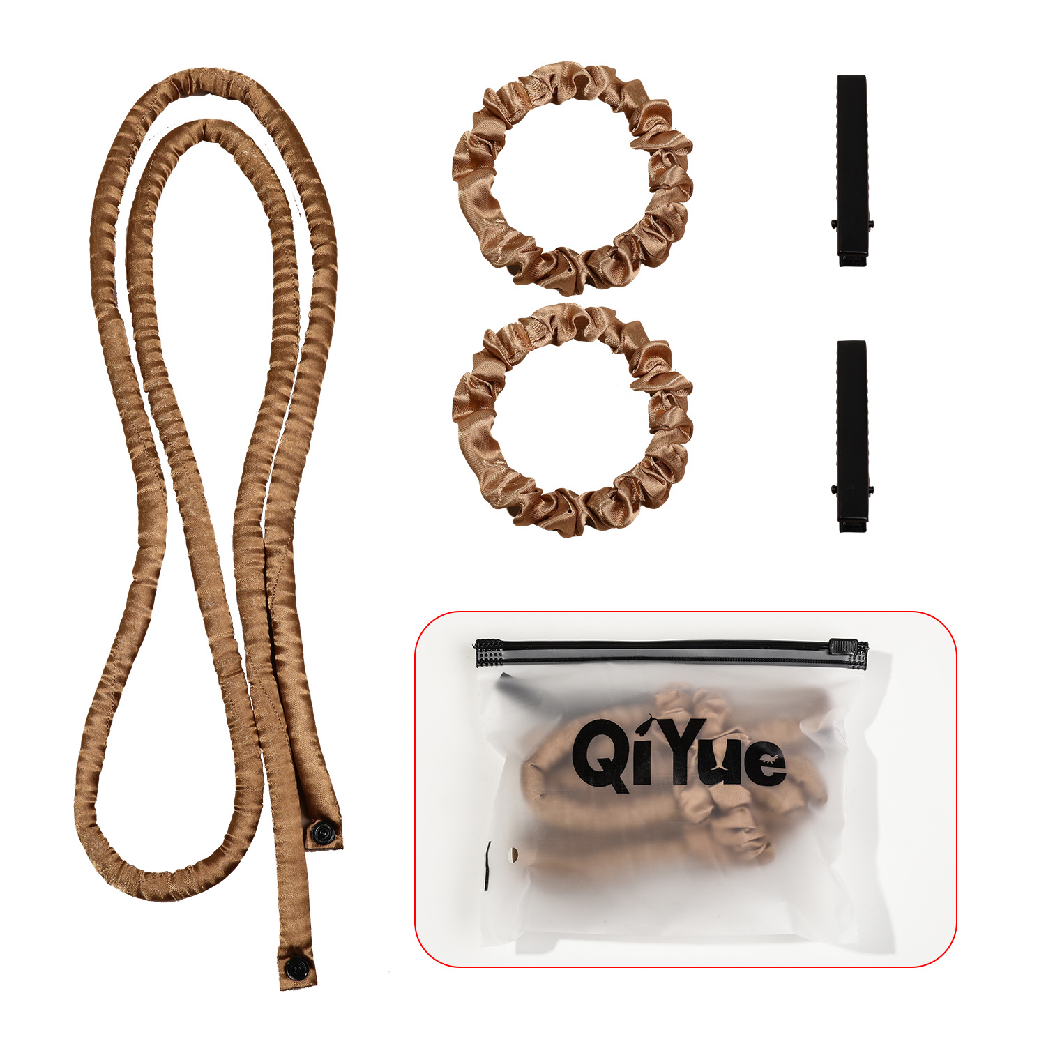 2-PCS Bronze color Heatless Hair Curler Set Extra Long Overnight Soft Ribbon