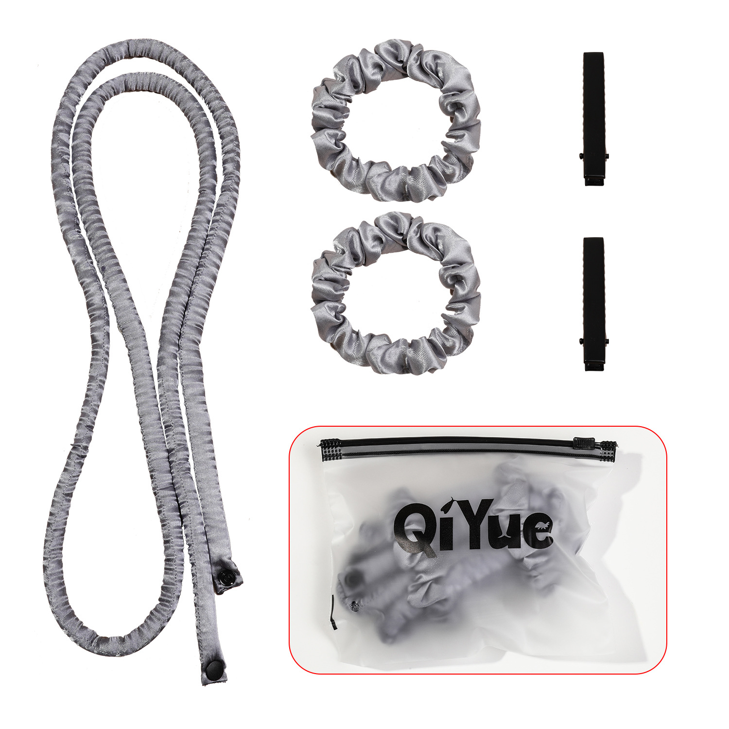 2-PCS Grey Heatless Hair Curler Set Extra Long Overnight Soft Ribbon for