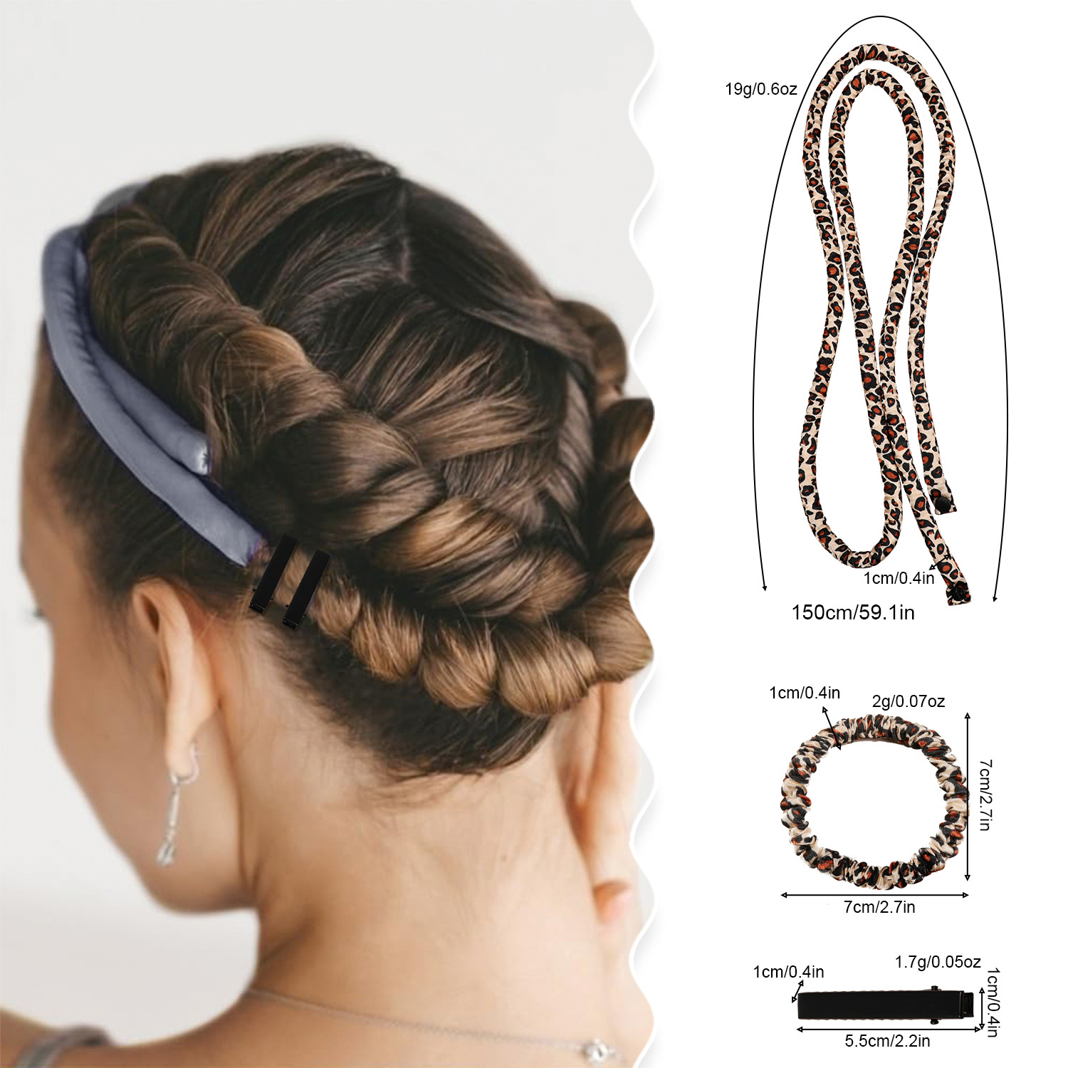 2-PCS Grey Heatless Hair Curler Set Extra Long Overnight Soft Ribbon for view 4