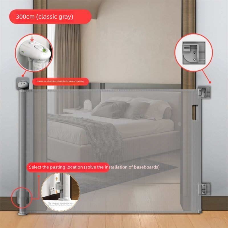 Grey Retractable Baby Safety Gate and Pet Barrier Extra Wide 300cm for Stairs