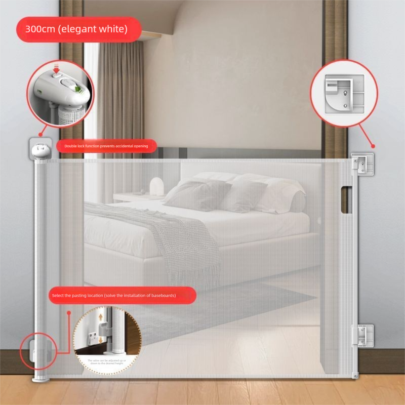 White Retractable Baby Safety Gate and Pet Barrier Extra Wide 300cm for Stairs