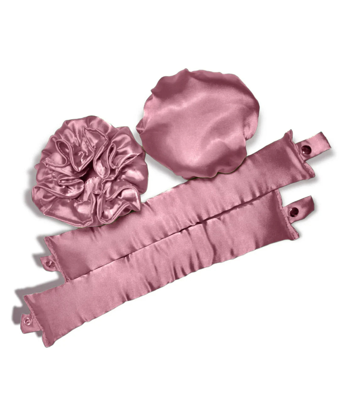 Pink Heatless Hair Curler Set with Satin Ribbon and Sleep Caps for Overnight