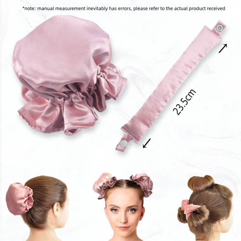 Pink Heatless Hair Curler Set with Satin Ribbon and Sleep Caps for Overnight view 2