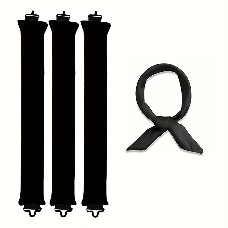 Black Heatless Hair Curler 2 Pack with Satin Scarf and Soft Sponge Rollers for