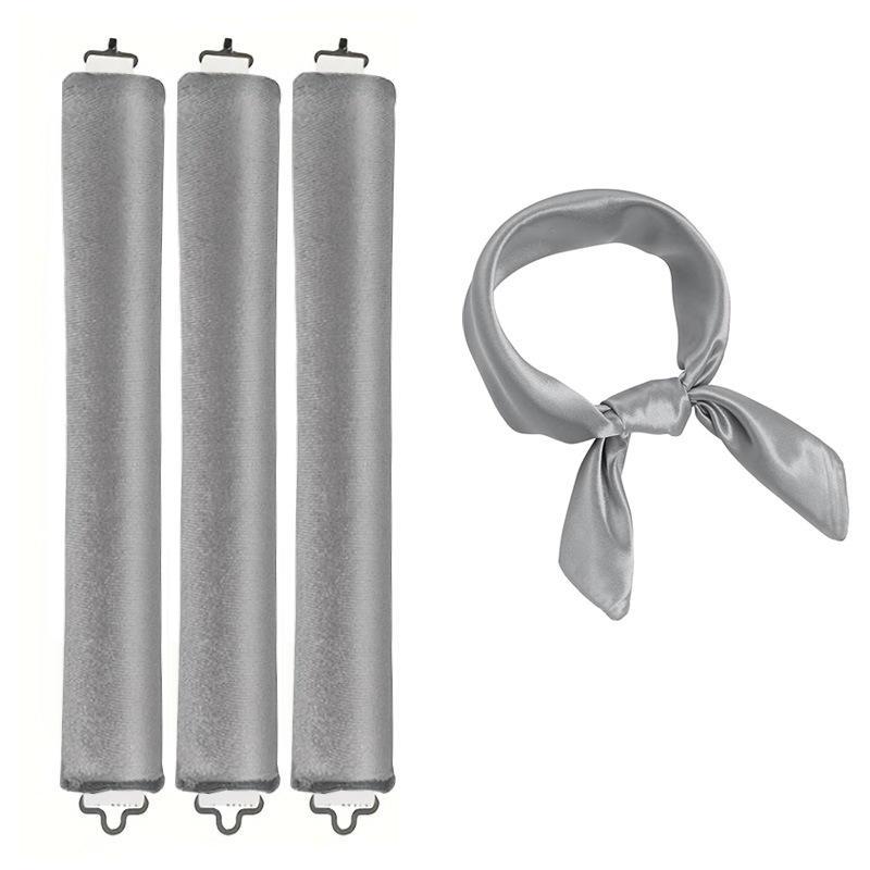 Grey Heatless Hair Curler 2 Pack with Satin Scarf and Soft Sponge Rollers for