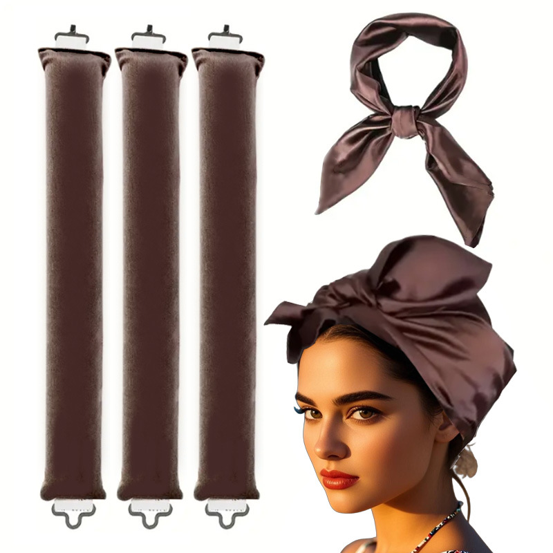 Coffee color Heatless Hair Curler 2 Pack with Satin Scarf and Soft Sponge