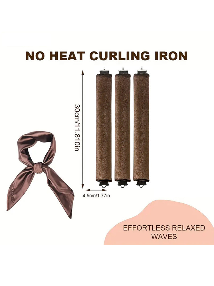 Coffee color Heatless Hair Curler 2 Pack with Satin Scarf and Soft Sponge view 2