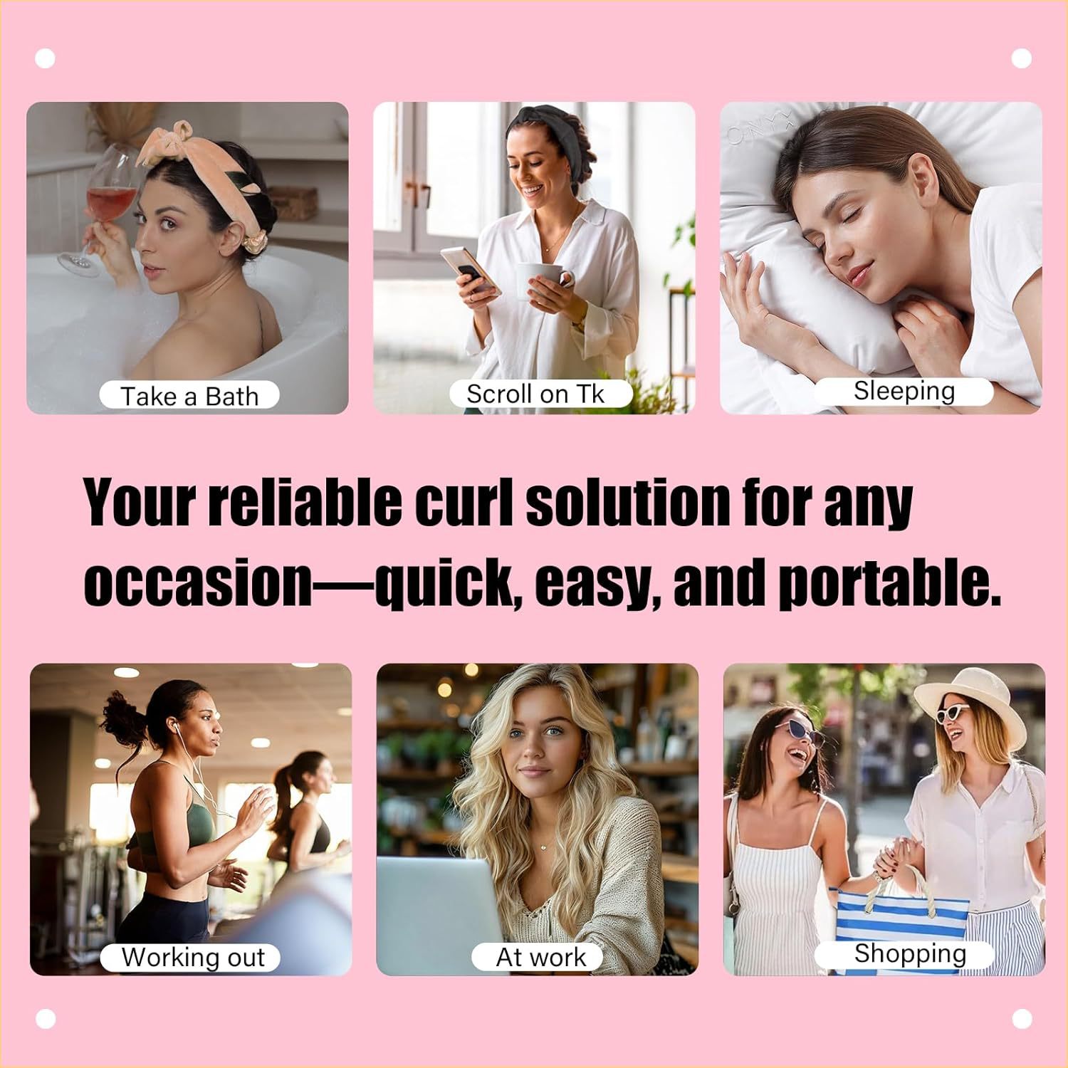 Light pink Heatless Hair Curler Set with Bowtie Ribbon for Natural Big Waves view 4