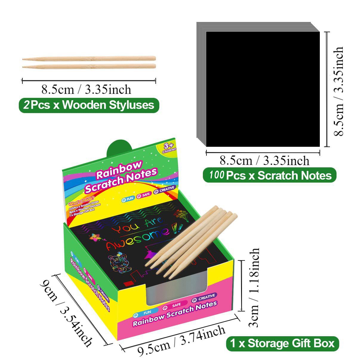 Red Rainbow Scratch Art Paper Notes 200 Sheets 2 Pack with Wooden Styluses for view 4