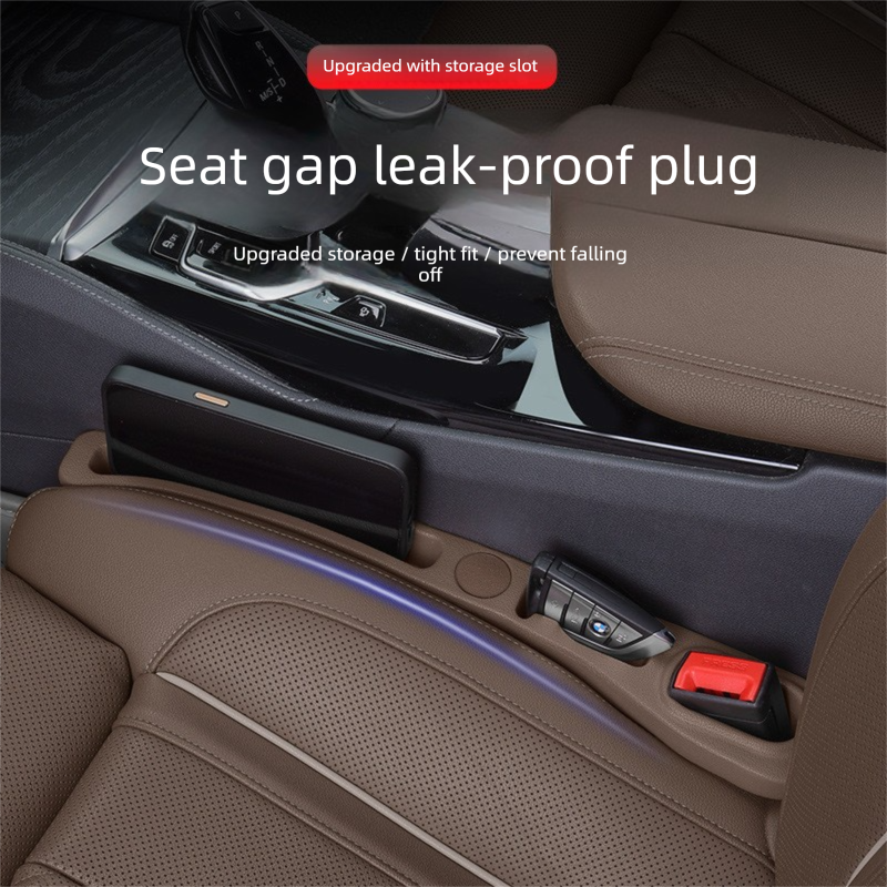 Beige Car Seat Gap Filler Strip with Integrated Storage Slot Universal view 3