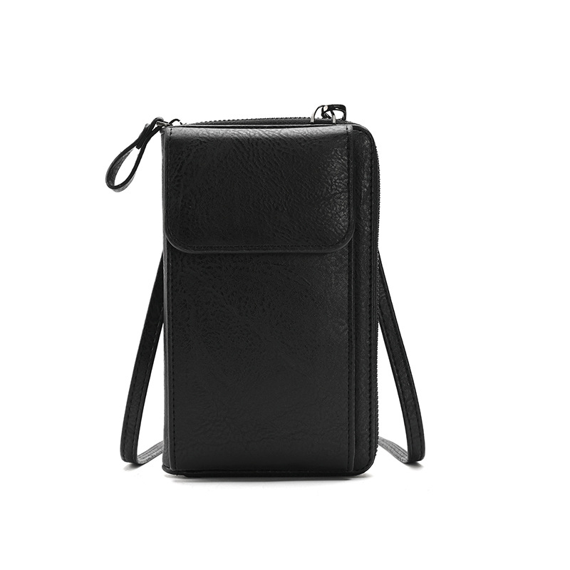 Black Women's PU Leather Crossbody Phone Bag with Adjustable Shoulder Strap