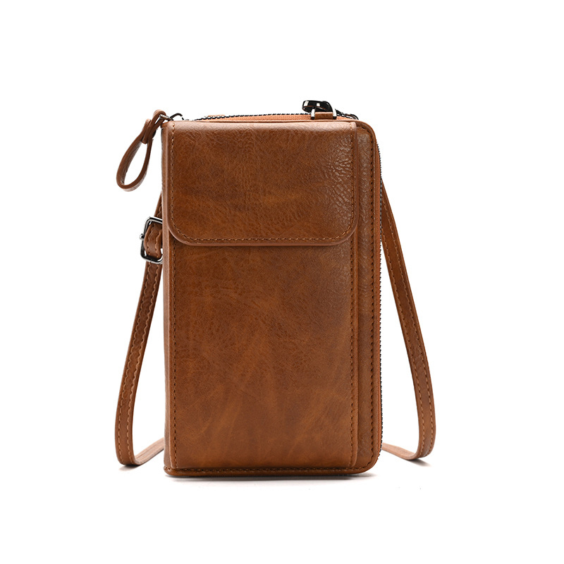 Brown Women's PU Leather Crossbody Phone Bag with Adjustable Shoulder Strap