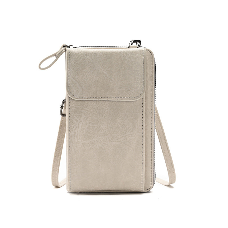 Light grey Women's PU Leather Crossbody Phone Bag with Adjustable Shoulder