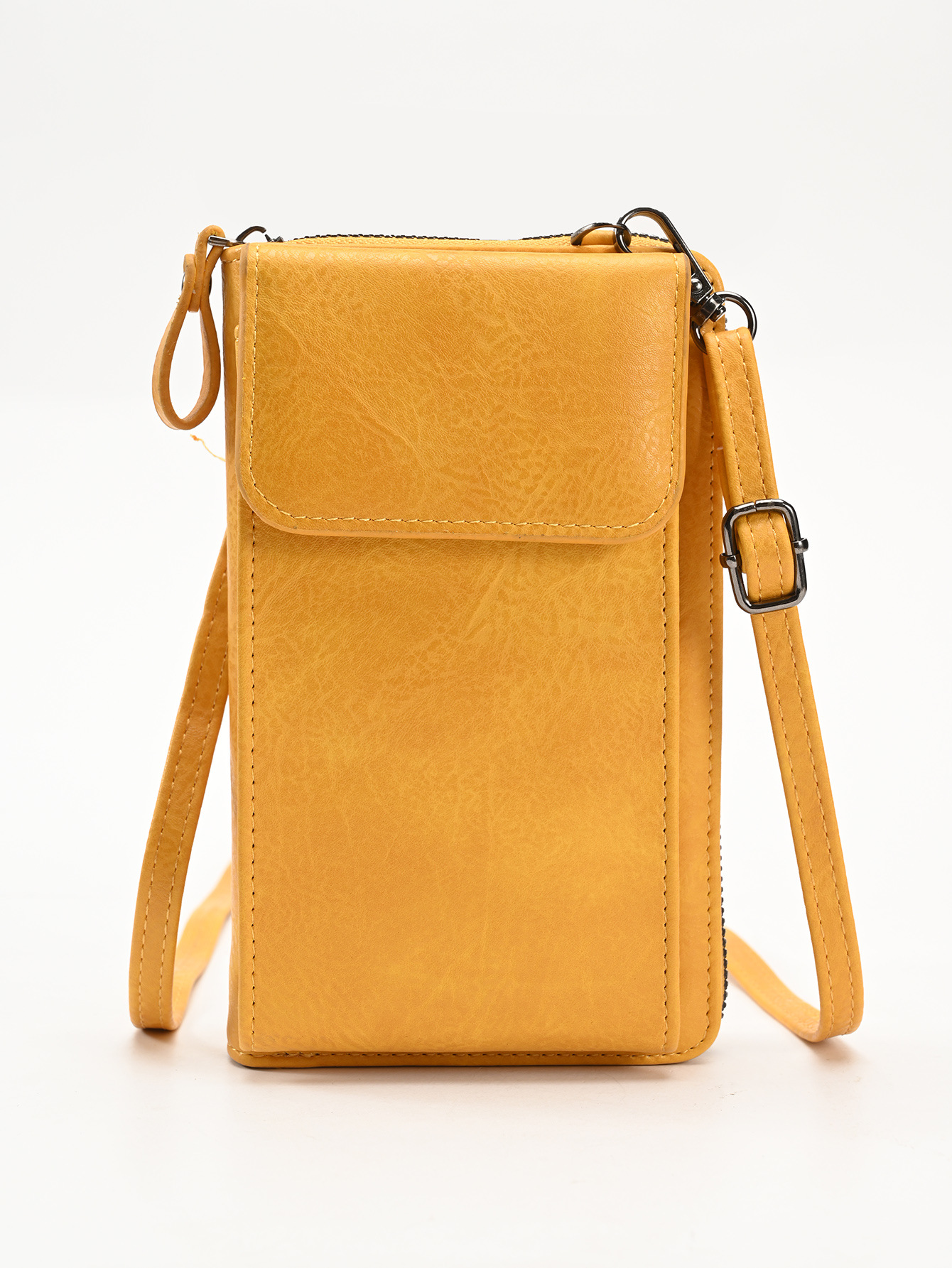 Yellow Women's PU Leather Crossbody Phone Bag with Adjustable Shoulder Strap
