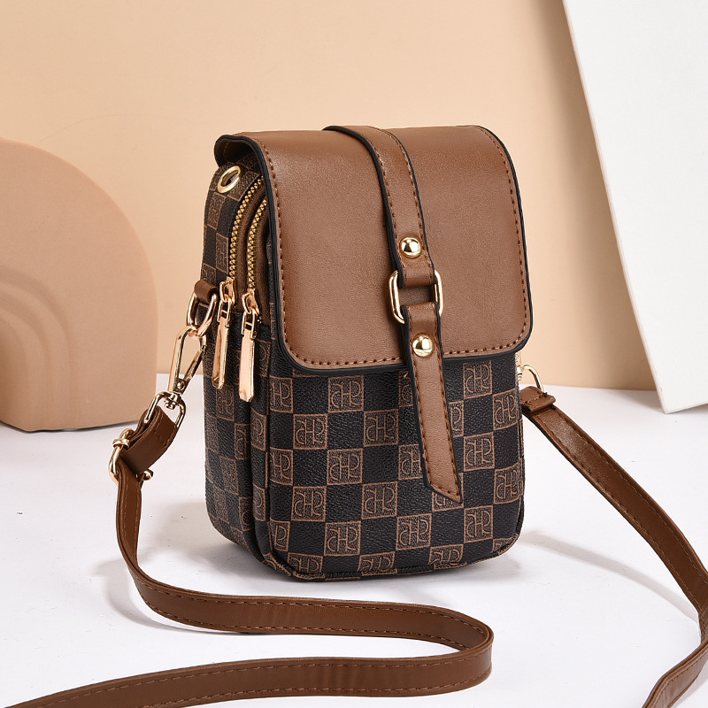 Coffee color Women's Mini Crossbody Phone Bag Compact PU Leather with Multiple