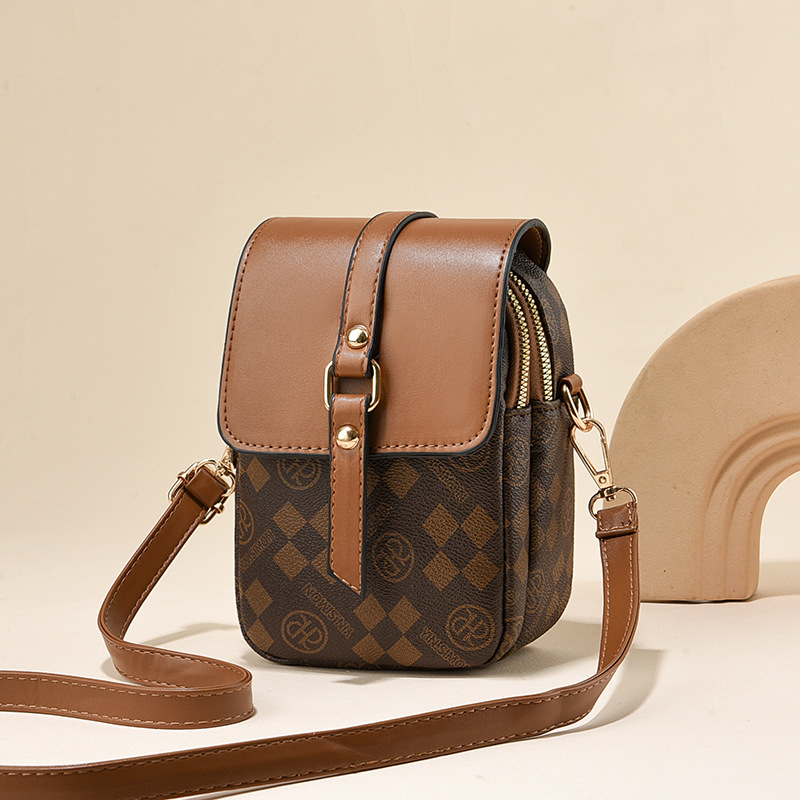 Coffee and earthy brown Women's Mini Crossbody Phone Bag Compact PU Leather