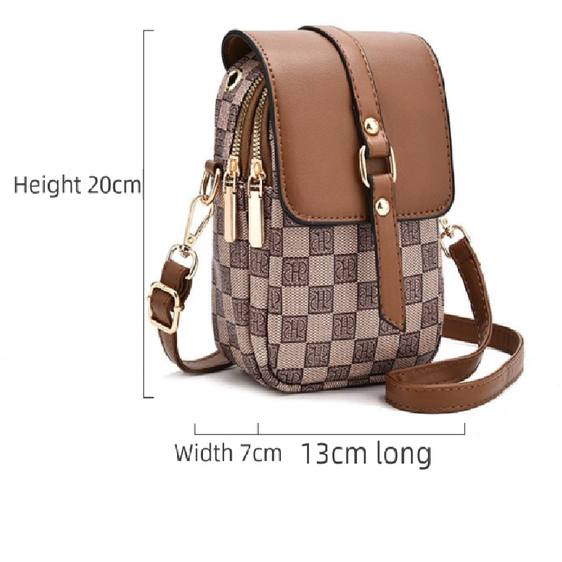 Brown rhombus Women's Mini Crossbody Phone Bag Compact PU Leather with view 4