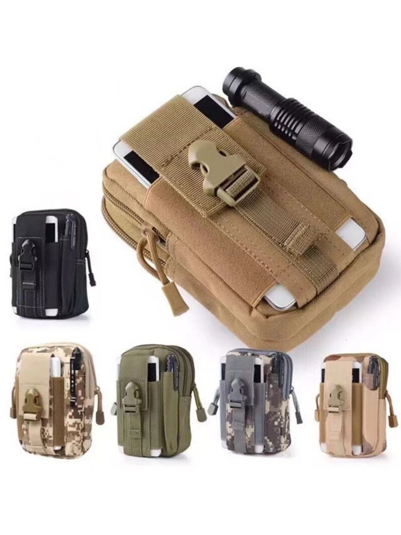 Clay color Tactical Molle Waist Bag Waterproof Phone Pouch for 6 inch view 2