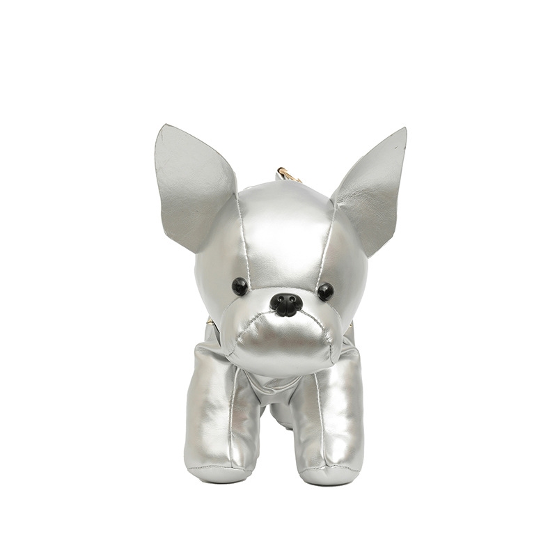 Silver French Bulldog Shaped Crossbody Bag PU Leather Animal Design for Daily