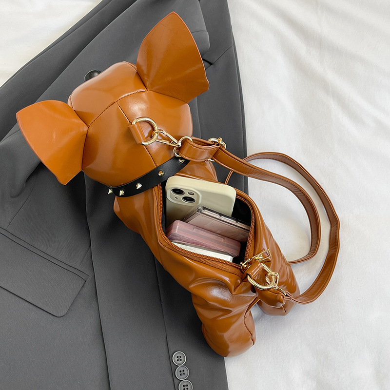 Silver French Bulldog Shaped Crossbody Bag PU Leather Animal Design for Daily view 2