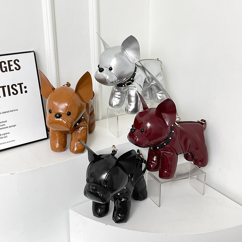 Silver French Bulldog Shaped Crossbody Bag PU Leather Animal Design for Daily view 3
