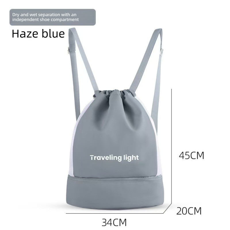 Grey Waterproof Drawstring Swimming Backpack with Wet Dry Separation and Shoe — image 1
