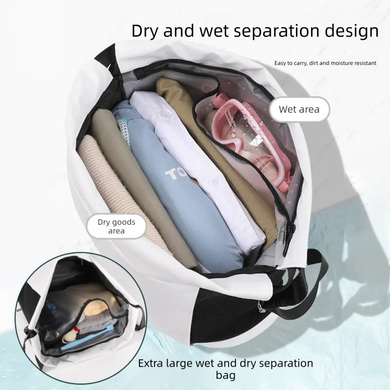 Grey Waterproof Drawstring Swimming Backpack with Wet Dry Separation and Shoe view 2