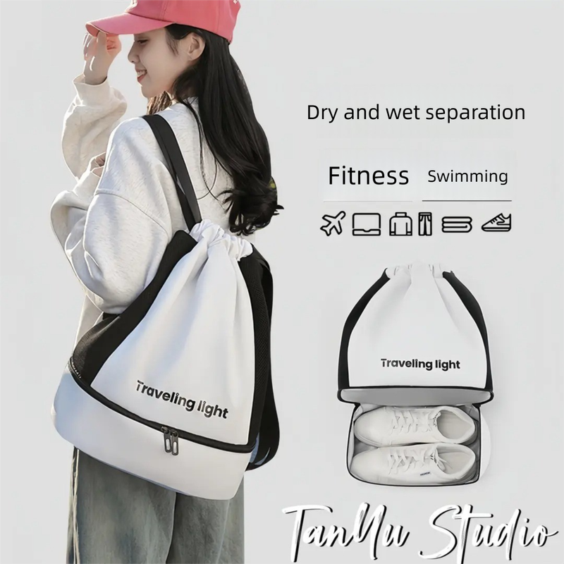 Grey Waterproof Drawstring Swimming Backpack with Wet Dry Separation and Shoe view 3