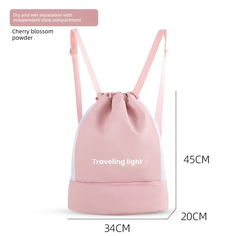 Pink Waterproof Drawstring Swimming Backpack with Wet Dry Separation and Shoe — image 1