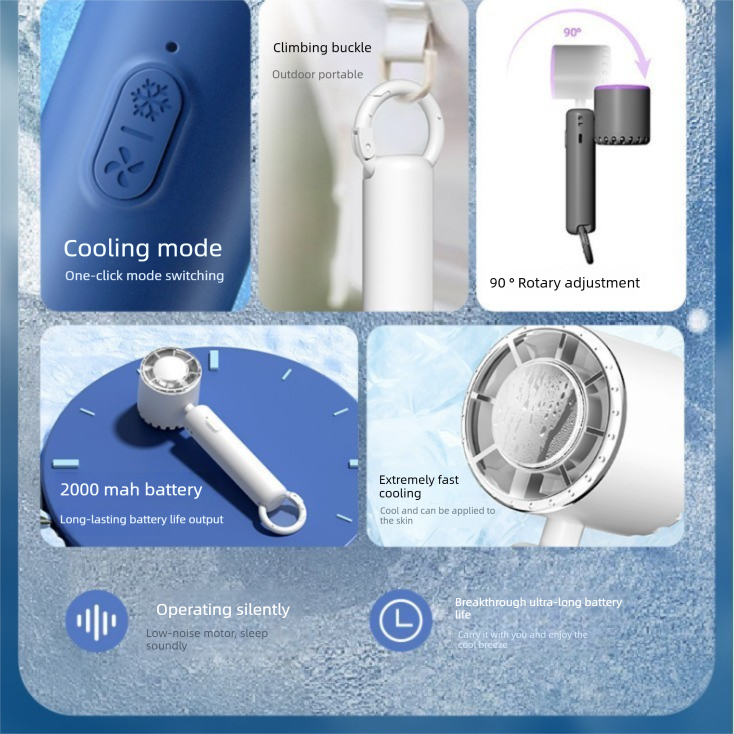 Khaki Portable Ice Cooling Handheld Fan USB Rechargeable 2000mAh Silent view 3
