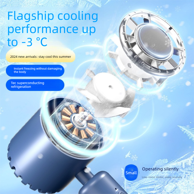 Khaki Portable Ice Cooling Handheld Fan USB Rechargeable 2000mAh Silent view 4