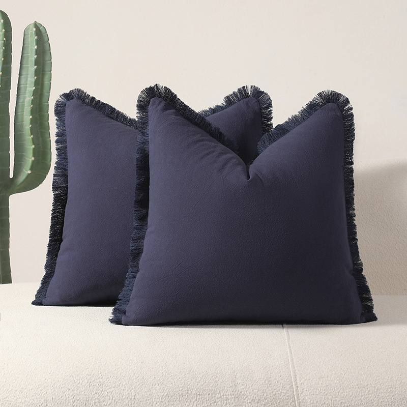 Navy blue 2 Pack Bohemian Tassel Pillowcases Soft Washed Cotton Cushion Covers