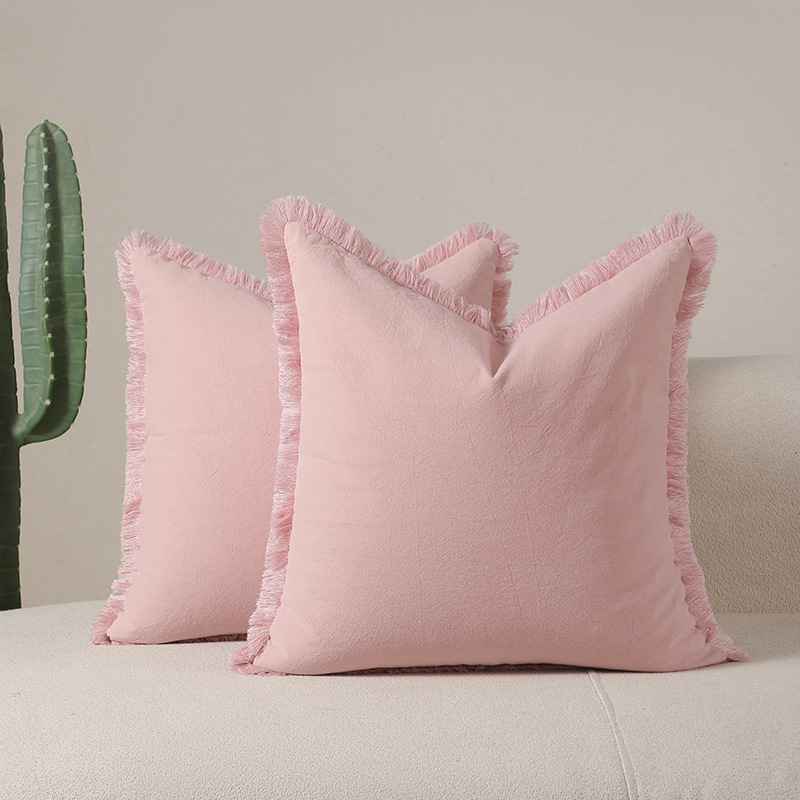 Pink 2 Pack Bohemian Tassel Pillowcases Soft Washed Cotton Cushion Covers for